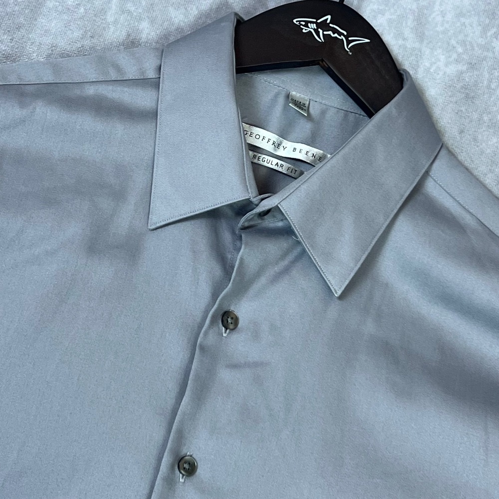Geoffrey Beene Mens Regular Fit Dress Shirt Silver Gray Wrinkle Free 16.5 34/35